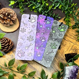 Cat Bookmark Bundle | Set of 3 Cat Paw Bookmarks | Purple Bookmark Gifts | Bookmark with Tassel | Book Lover Gift | Witchy Gift | Galaxy