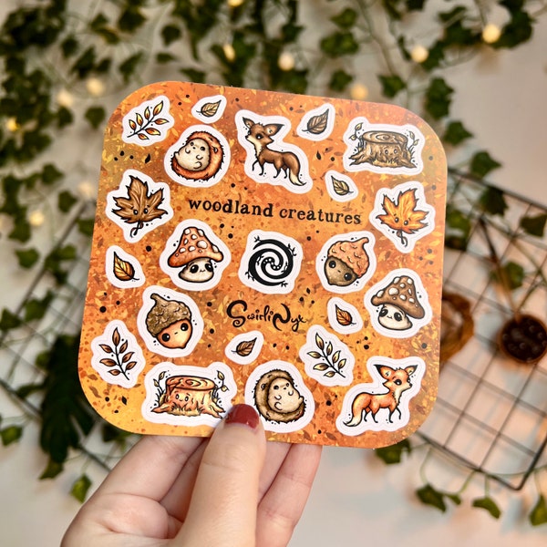 Dawn Woodland Creatures Sticker Sheet | Mushroom Stickers | Cute Fox Planner | Gothic Autumn | Hedgehog | Matt Vinyl | Waterproof