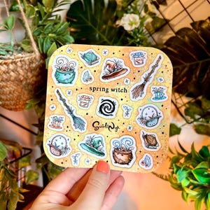 Pfirsich Frühling Hexe Sticker Bogen | Pastell Hexe Aufkleber | Garten Sticker | Gothic Frühling Aufkleber | Blumen-Hexe-Aufkleber