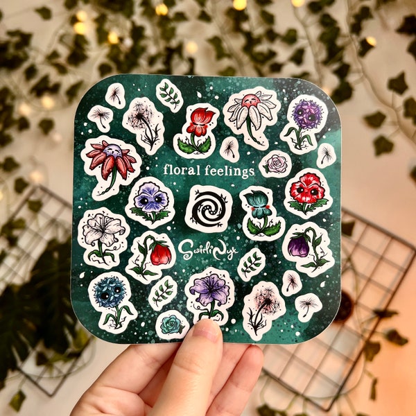 Dark Floral Feelings Sticker Sheet | Flower Sticker | Rose Planner Stickers | Nature | Journal Scrapbooking | Matt Vinyl | Waterproof