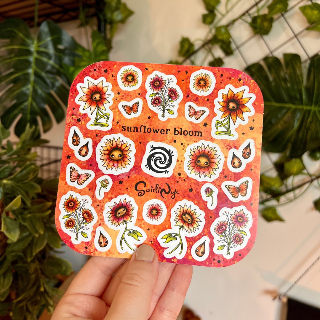 Sunflower Stickers Pattern Red Sunflower Bloom Sticker Sheet | Deep Red Sunflowers | Summer Floral ...