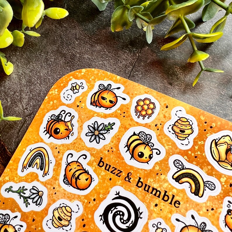 Yellow Bumblebee Waterproof Sticker Sheet: Kawaii Honeycomb Planner ...