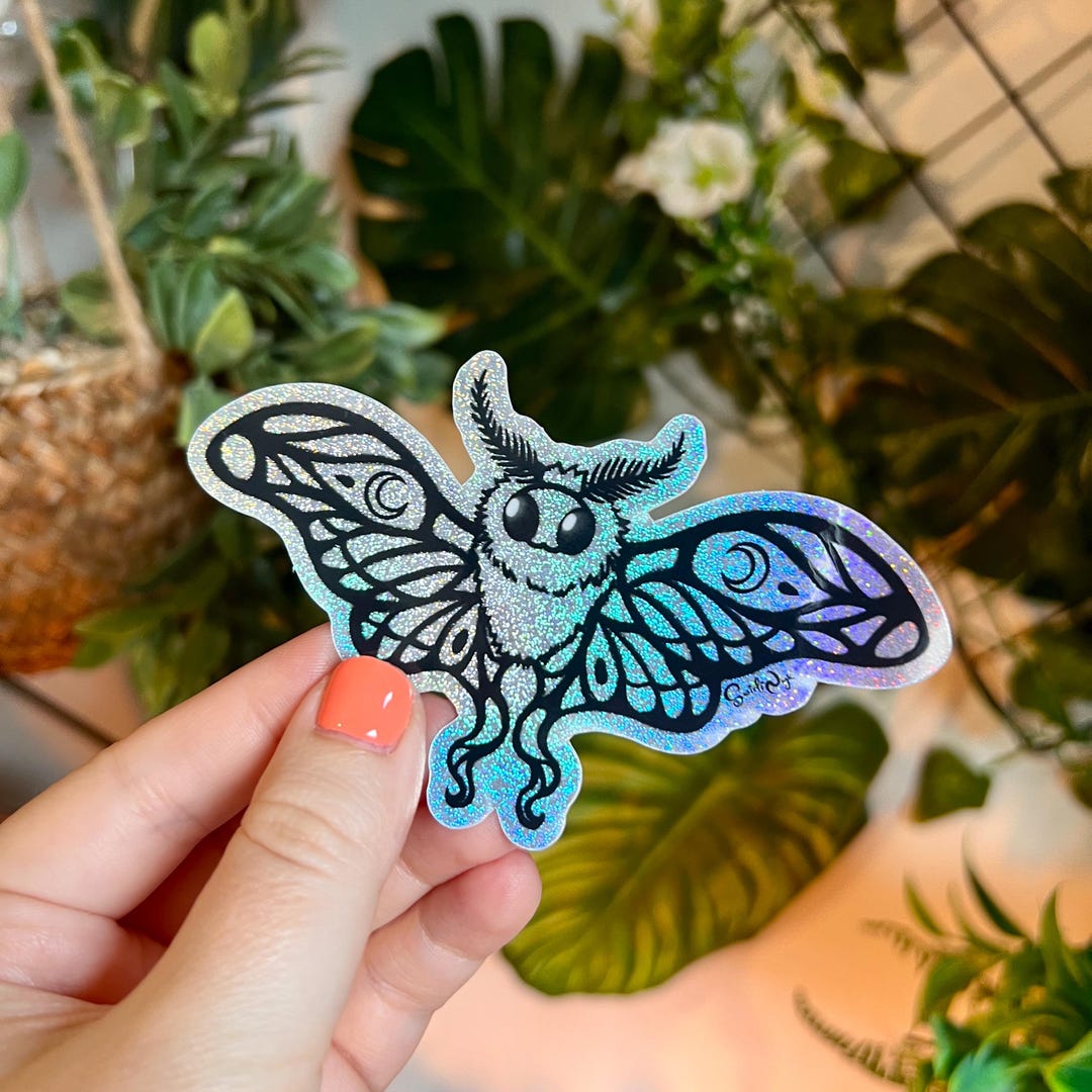 Lunie the Moth Sparkle Sticker | Pixie Dust Sticker | Silver Lunar Moth ...