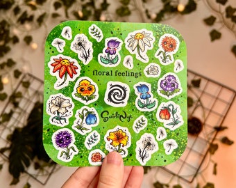 Floral Feelings Sticker Sheet: Waterproof Matte Vinyl Planner Stickers, Green Theme