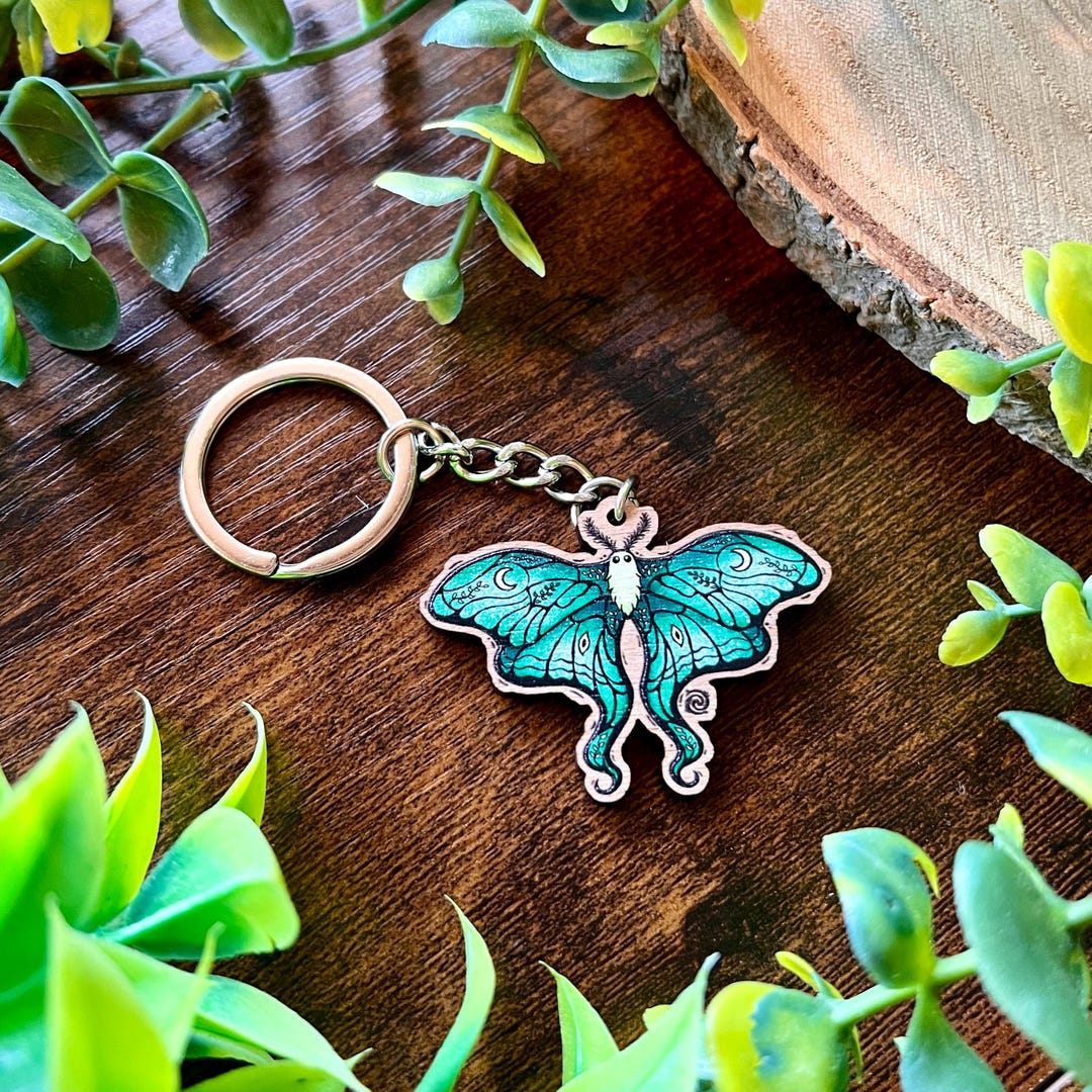 Moth Key Racks Lunar Moth Wooden Keychain: Vibrant Green Insect Accessory - Etsy