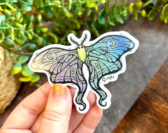 Sparkle Lunar Moth Sticker | Green Glitter Die Cut Sticker