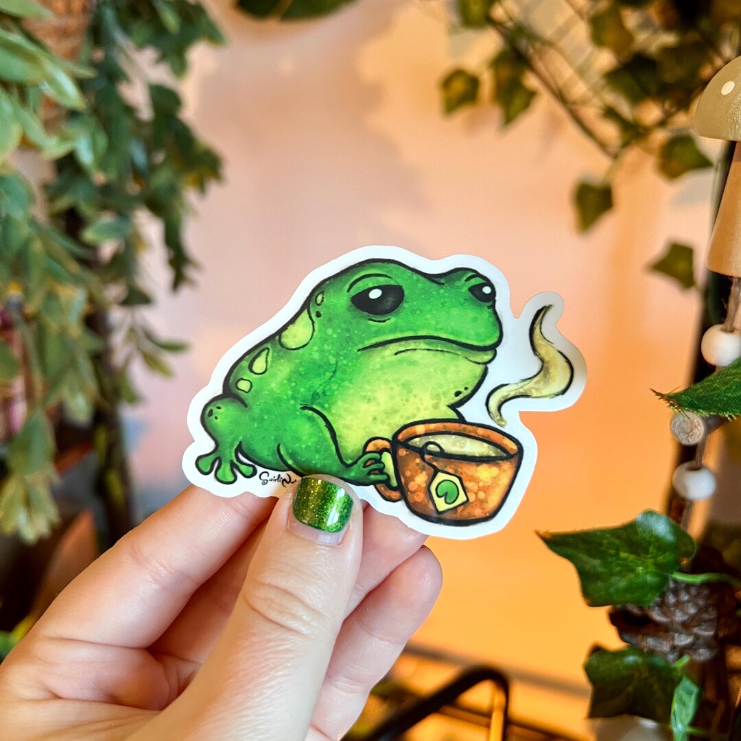 Frog Tea Clear Sticker | Tired Frog | Kawaii Frog Sticker | Die Cut ...