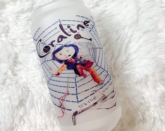 Button Eyes, Coraline, sublimazione, tazza di vetro da 16 once, tazza Libby, vetro smerigliato