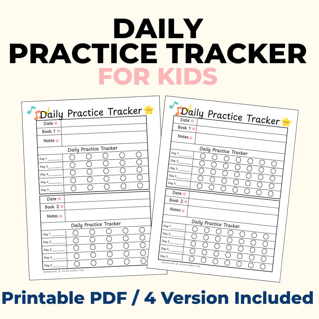 Daily Piano Practice Tracker for Kids Printable PDF | Weekly Practice ...