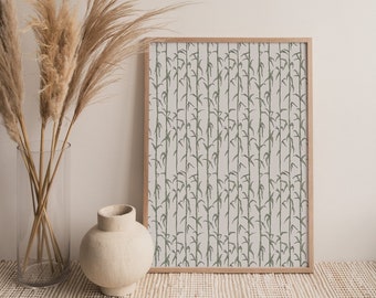 Impresión de arte de brote de bambú verde salvia, impresión de arte descargable, arte de pared a rayas, decoración del hogar verde salvia, impresión de arte de pared verde salvia botánica