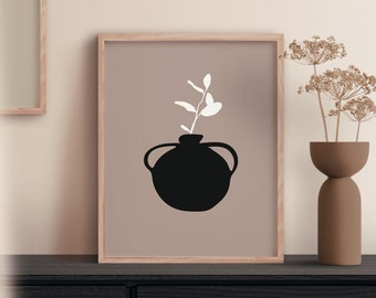 Neutral Eucalyptus Vase Art Print, Wabi Sabi Art Print, Neutral Tone Wall Art, Downloadable Print, Neutral Botanical Art Print, Home Decor