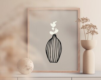 Neutral Eucalyptus Striped Vase Art Print, Wabi Sabi Decor, Neutral Tone Wall Art, Downloadable Print, Beige Art Print, Wabi Sabi Interior