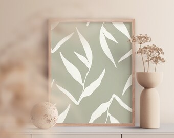 Sage Green Bamboo Leaf Art Print, Downloadable Art Print, Botanical Wall Art, Sage Green Home Decor, Botanical Sage Green Wall Art Print