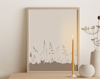 Nature-Inspired Art Print, Neutral Wall Art, Downloadable Art, Minimal Wall Decor, Grass Silhouette Print, Minimal Nature Print