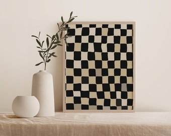 Neutral Checkerboard Print, Beige Check Art Print, Downloadable Print, Checkerboard Printable Wall Art, Neutral Home Decor, Geometric Art