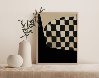 Abstracte geometrische print, beige abstracte kunstprint, downloadbare print, dambord afdrukbare muurkunst, neutraal huisdecor, geometrische print