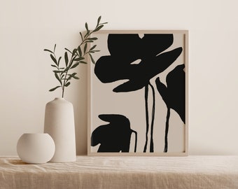 Neutrale abstrakte Blumenkunstdruck, beige Wandkunst, neutrale Ton-Wand-Dekor, herunterladbare Kunstdruck, neutrale Wohnkultur, abstrakter Kunstdruck