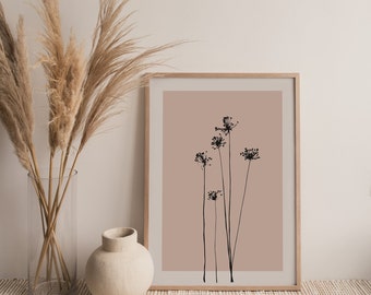 Dusky Pink Seed Head Print, Downloadable Art Print, Dusky Pink Wall Print, Minimal Wall Art, Nature Print, Home Decor