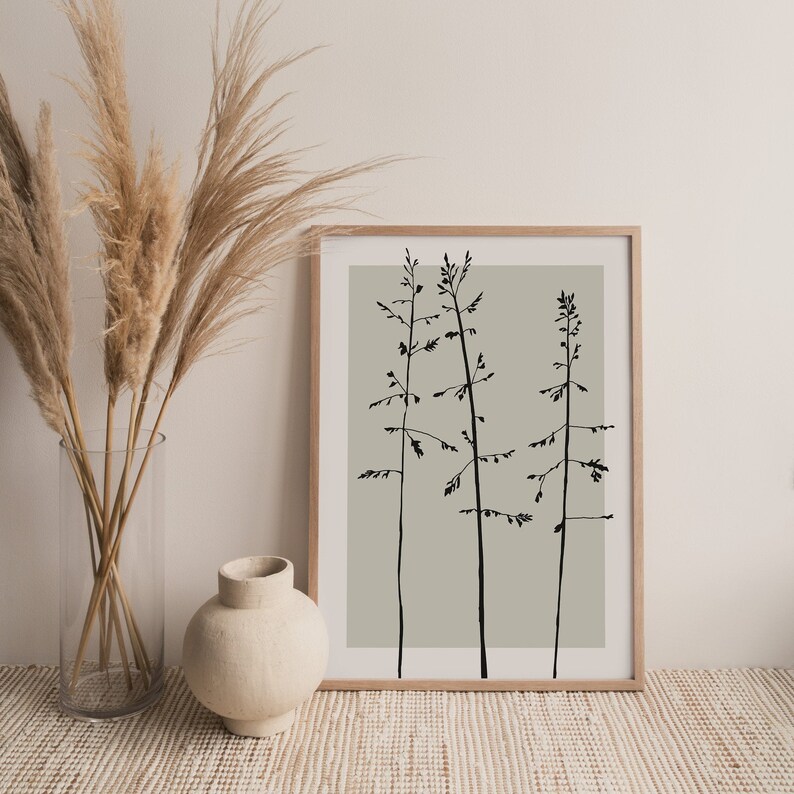 Tree Silhouette Art Print, Sage Green Printable Wall Art, Minimal Woodland Wall Art Print, Sage Green Wall Art, Nature Art Print, Home Decor image 2