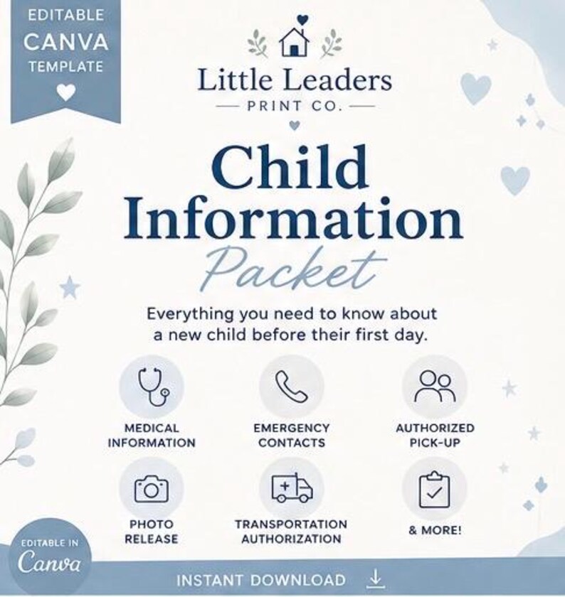Editable Child Information Packet | Daycare Enrollment Forms, Editable ...