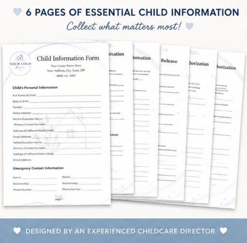 Editable Child Information Packet | Daycare Enrollment Forms, Editable ...
