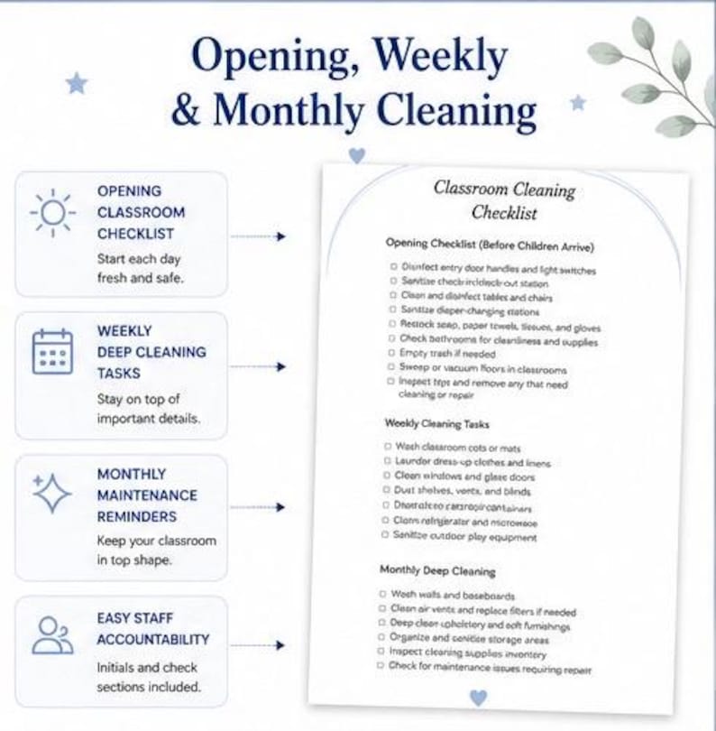 Editable Classroom Cleaning Checklist | Daycare, Preschool Log (digital ...