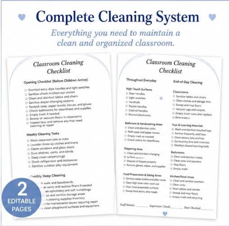 Editable Classroom Cleaning Checklist | Daycare, Preschool Log (digital ...