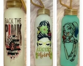 Customized 25oz Frosted Glass Water bottle with Bamboo Lid | Great for Summer Trips | Graduation Gifts | Teacher Gifts