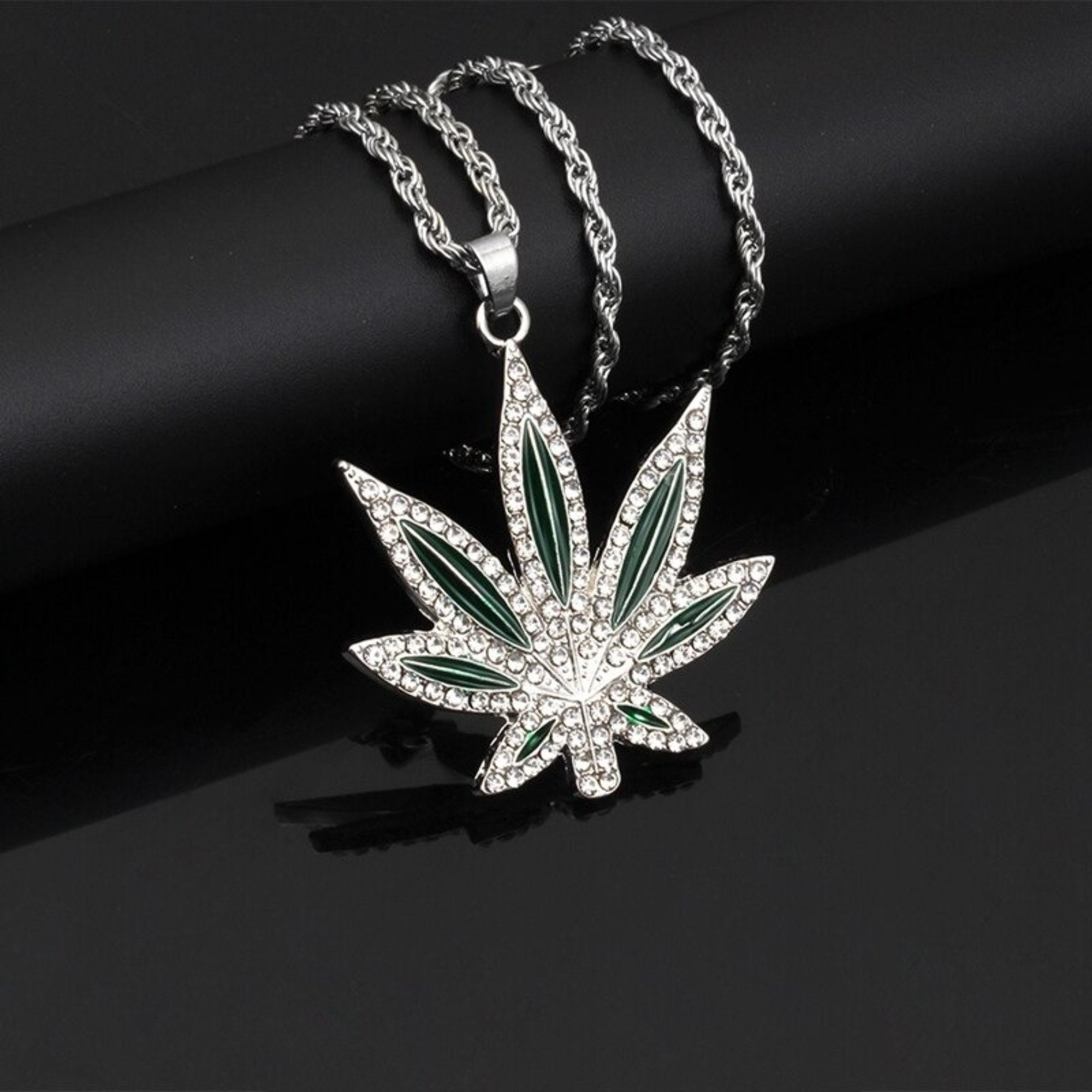 Marijuana Leaf Necklace Stainless Steel Hemp Fimble Leaf Etsy