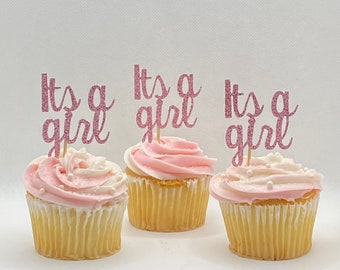 It’s A Girl Cupcake Toppers | Baby Shower Cupcake Toppers | It’s A Girl Dessert Toppers