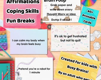 ADHD Coping Skills Cards for Kids: Affirmations & Break Activities (Printable Download