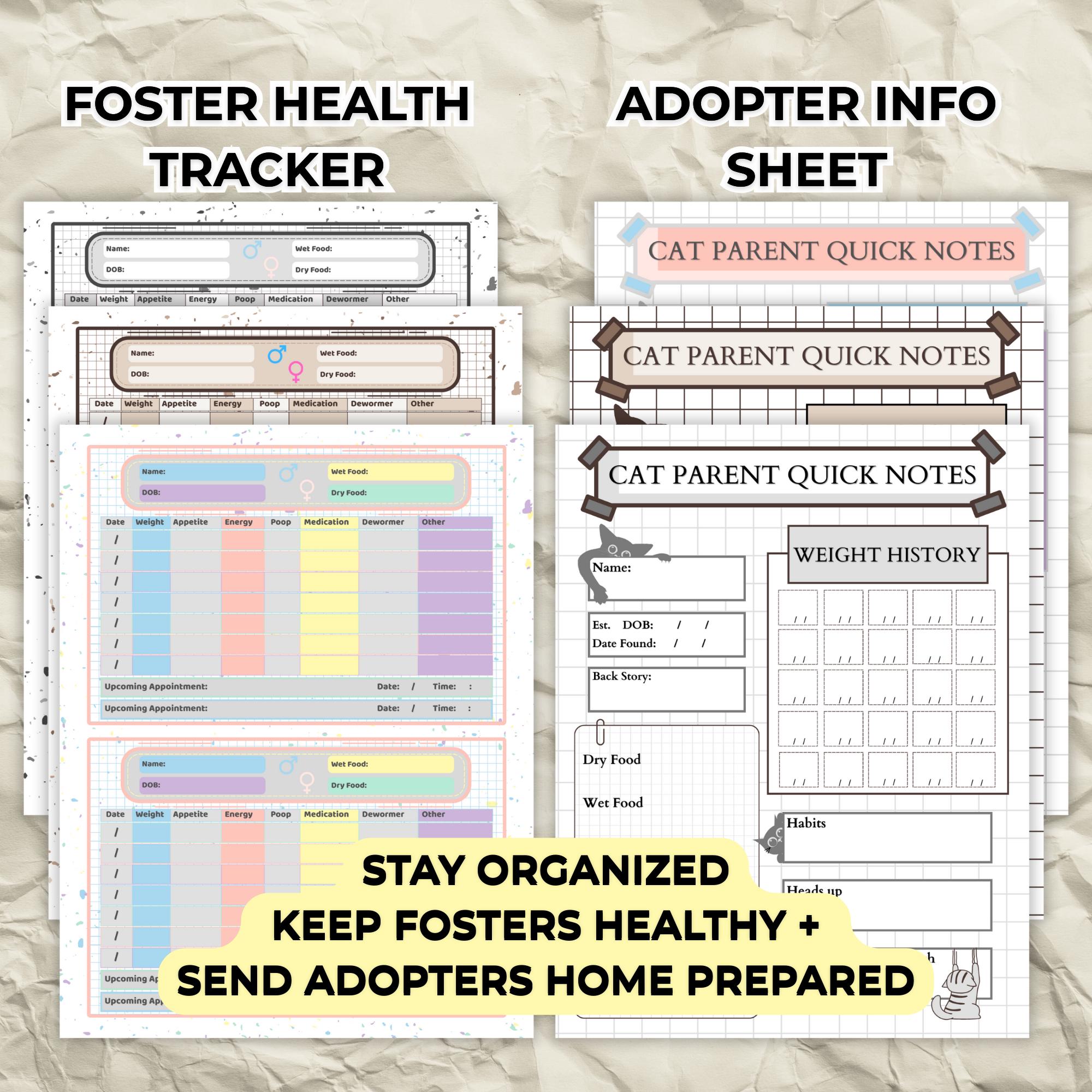 Foster Kitten Health Tracker & Adoption Info Sheet (printable PDF) - Etsy