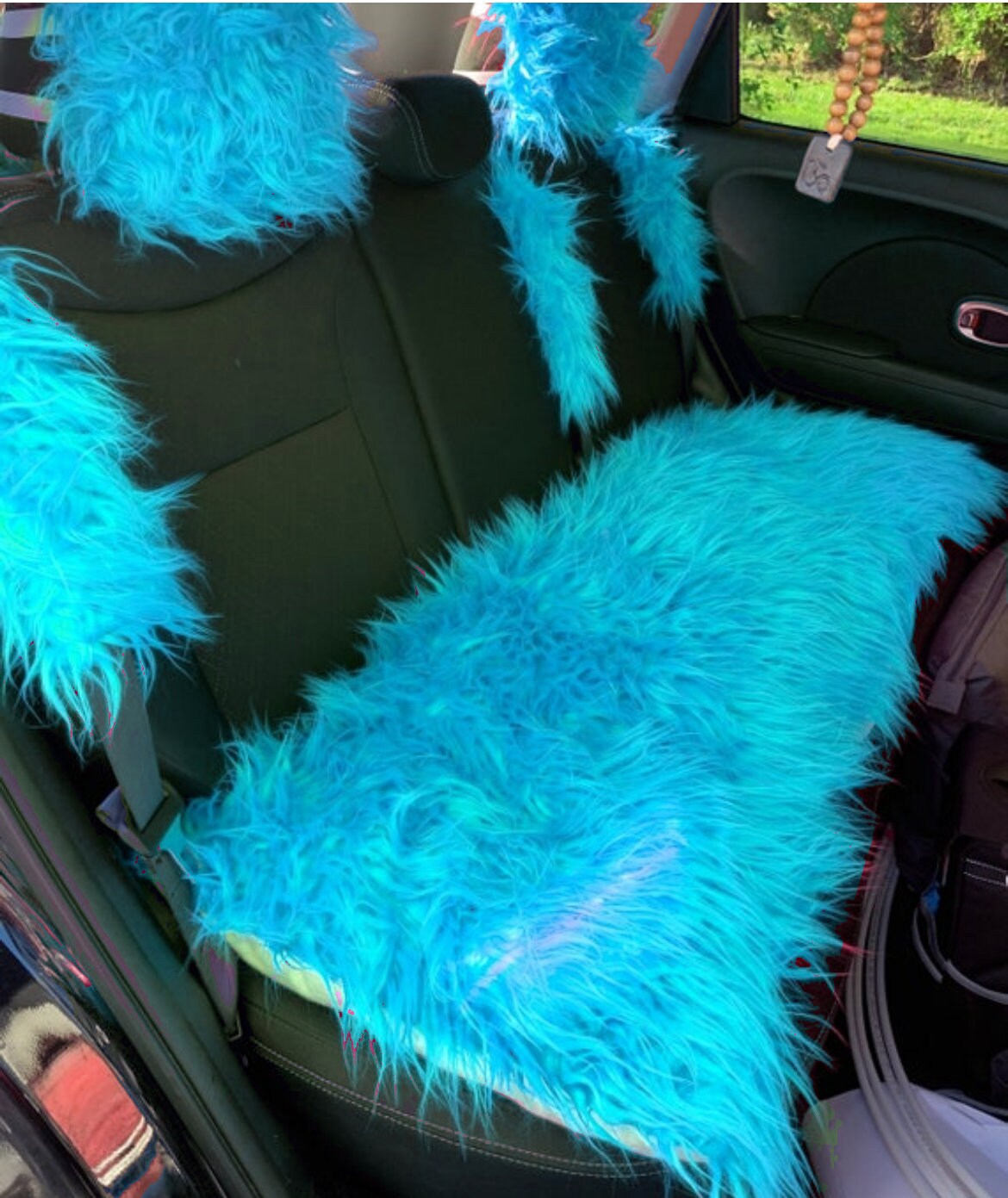 Blue Fluffy Seat Covers