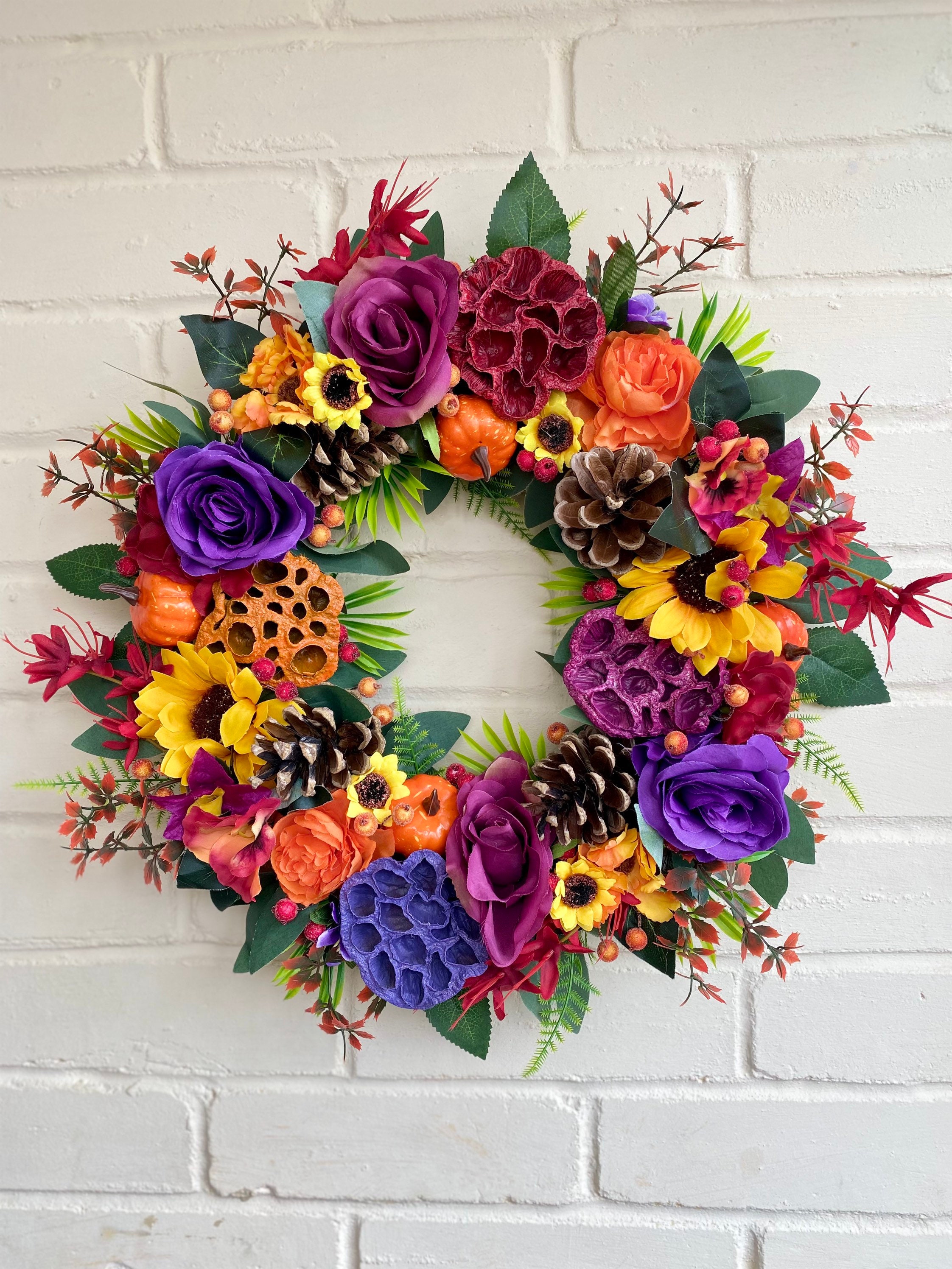 Rainbow wreath. Autumn wreath. A large luxurious vibrant Etsy