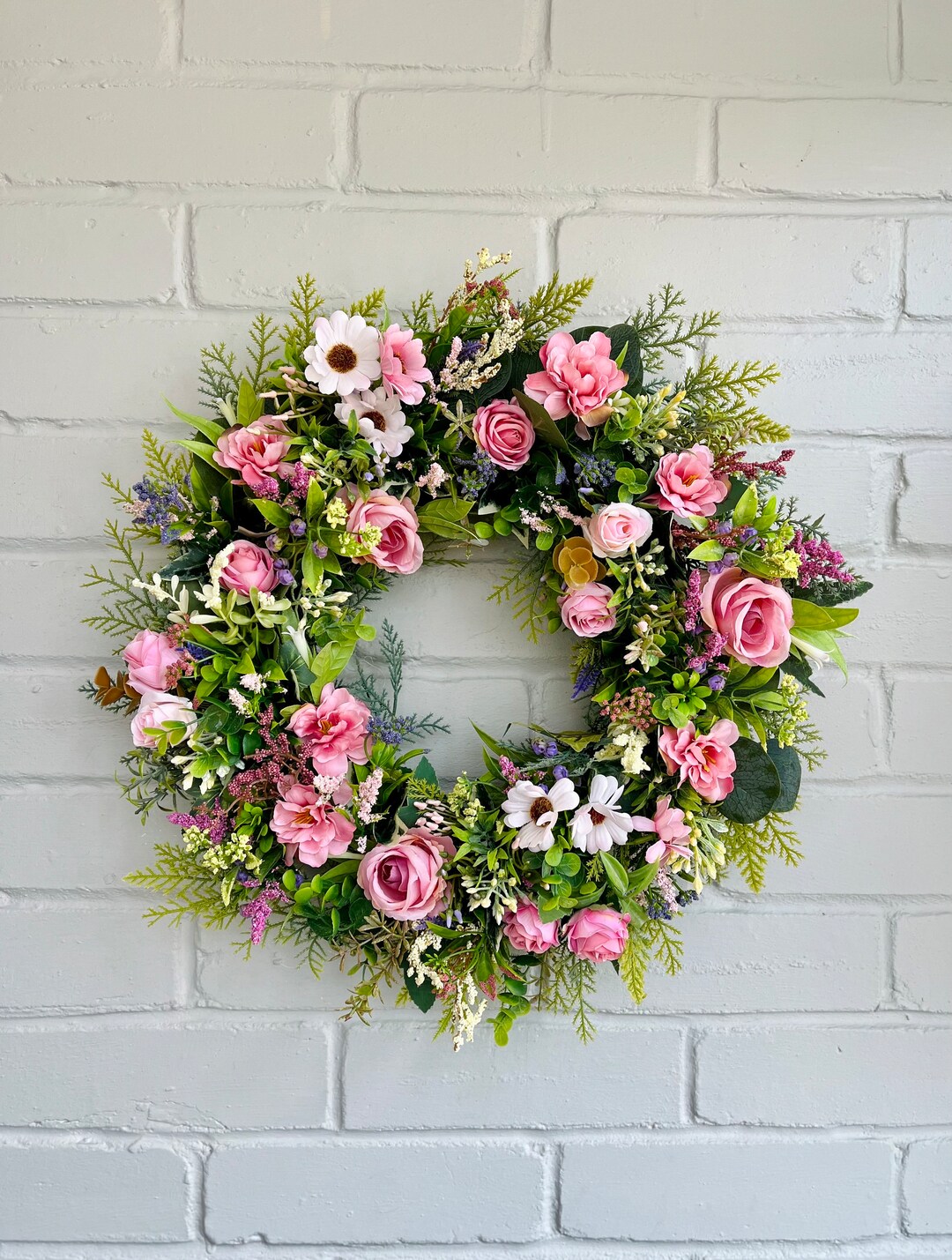 Pretty Pink Pastel Wreath, A Beautiful Artificial Flower Wreath With