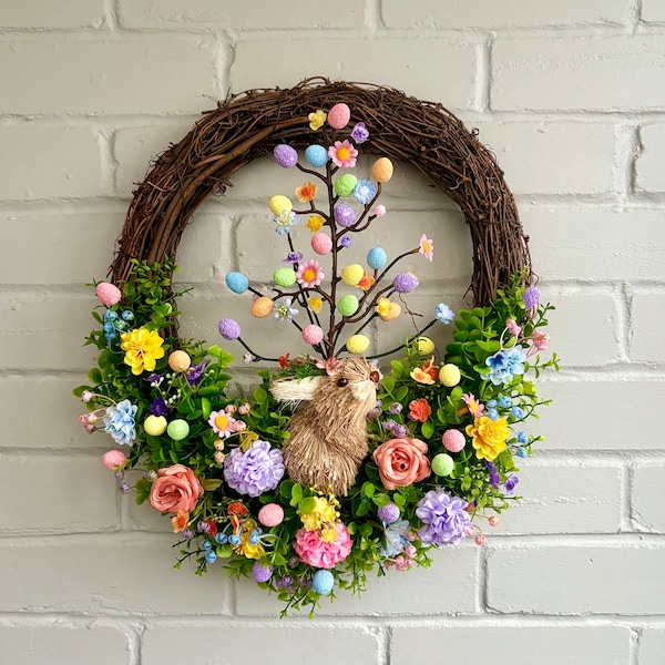 Easter Tree Wreath, Easter Bunny & egg wreath, Easter Door Wreath, Easter Wreath, Easter Decoration, Easter Egg Tree Wreath, Spring Wreath