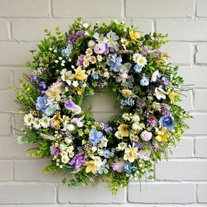 Wildflower Style Wreath, Large artificial door wreath, Meadow wreath, Faux Flower wreath, Front Door wreath, Pastel wreath, Spring wreath