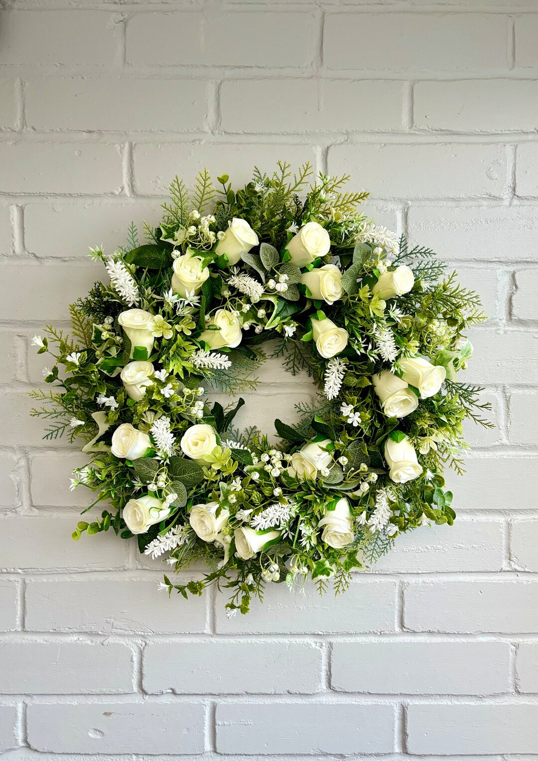 Large Ivory Rose Wreath, A Glorious Multi Season Wreath, Artificial White Rose Wreath, Neutral
