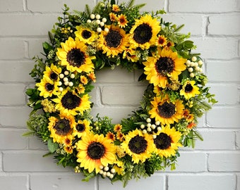 Large Sunflower Wreath, Sunflower Wreath, Brimming with beautiful artificial sunflowers & foliage, Yellow wreath, Autumn Large door wreath