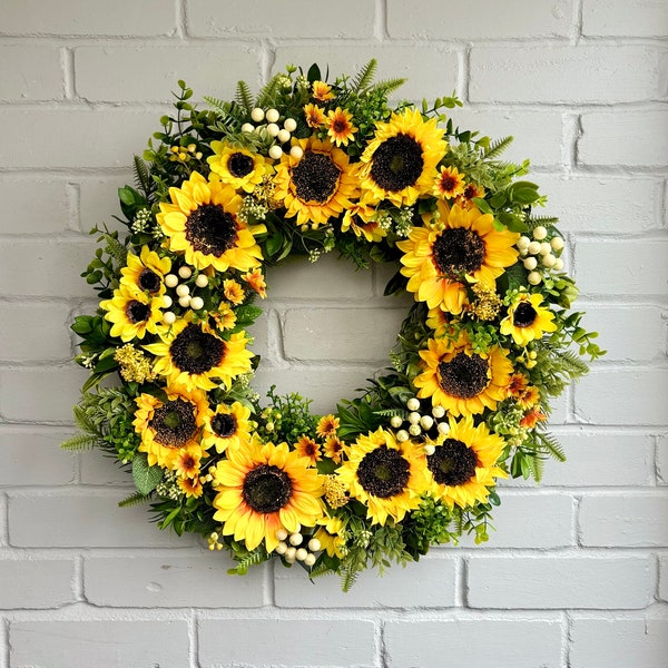 Large Sunflower Wreath, Sunflower Wreath, Brimming with beautiful artificial sunflowers & foliage, Sunny wreath, Large wreath for front door