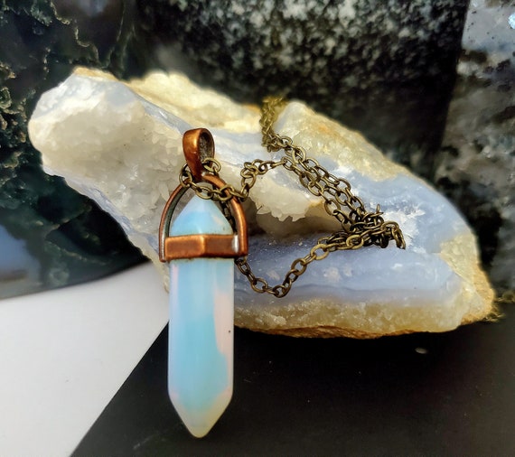 Opalite Crystal Wand Pendant With Free Matching Chain Etsy