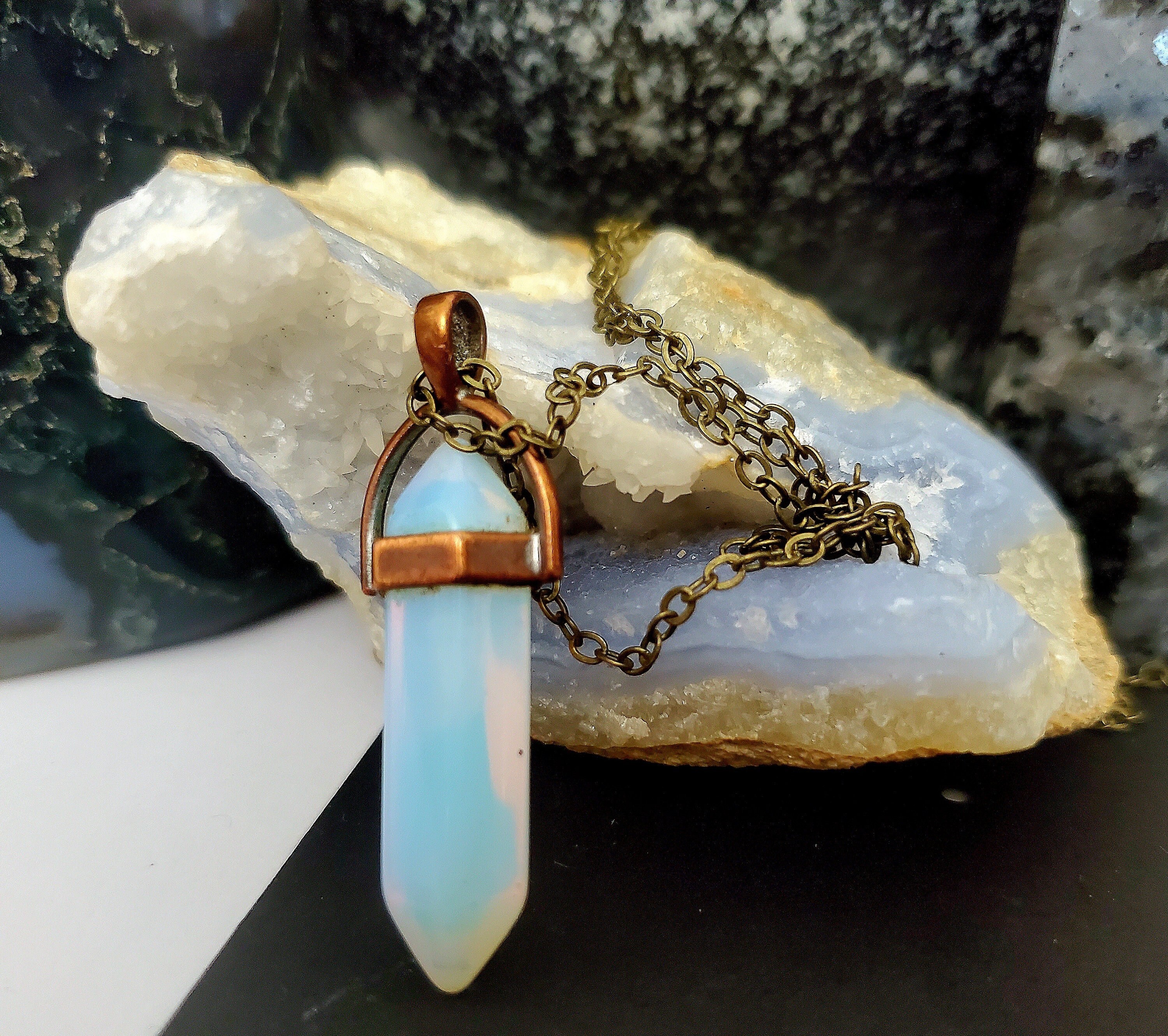 Opalite Crystal Wand Pendant With Free Matching Chain - Etsy