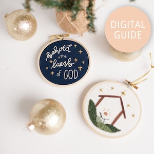 Christmas Ornament PDF Guide, Two Embroidery Designs (Jesus in a manger, “Behold the Lamb of God”)