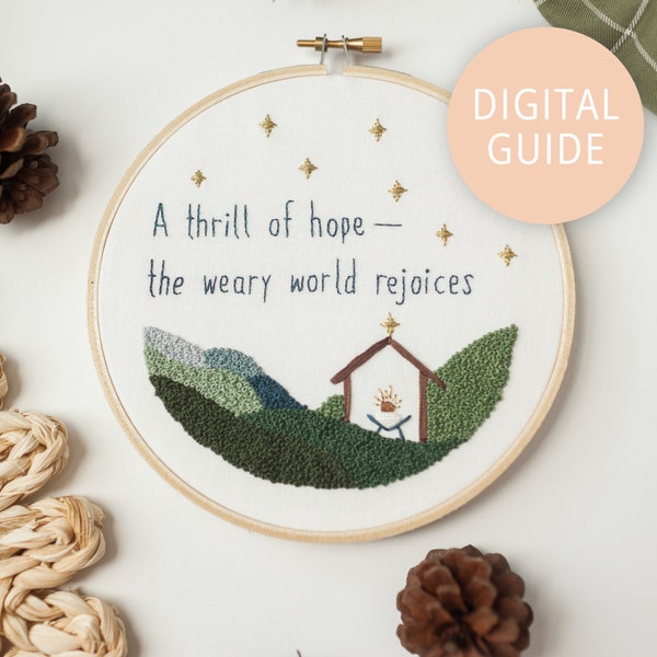 The Thrill of Hope Weary World Rejoices Advent Embroidery Pattern | O Holy Night Christian Christmas Stitch-Along PDF
