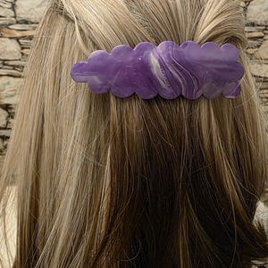 Purple Marble Scallop Barrette | Handmade Polymer Clay French Hair Clip | Soft Violet Waves