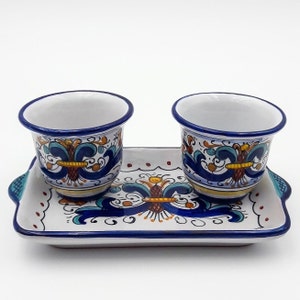 Tête à tête Service / Service à café pour deux avec plateau décoré en Ricco Deruta. Céramique artistique peinte à la main de Deruta. FABRIQUÉ EN ITALIE