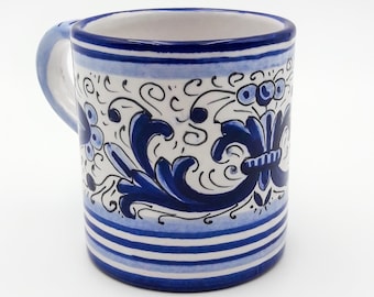Cup - Mug decorated in Ricco Classic Deruta Blue. Deruta artistic ceramic. Hand Painted. 100% MADE IN ITALY.