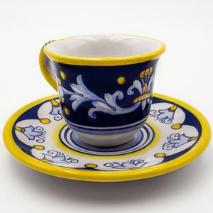 Bell-shaped Espresso Coffee Cup with matching Saucer in Royal Blue Ricco Classic Deruta. Deruta artistic ceramic Hand Painted MADE IN ITALY