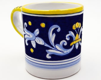 Cup - Mug decorated in Royal Blue Ricco Classic Deruta. Deruta artistic ceramic. Hand Painted. 100% MADE IN ITALY.