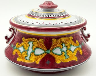 Cookie Jar - Centerpiece with lid and handles Ricco Classic Deruta Rococò Style 22cm / 9" Hand painted Deruta artistic ceramic MADE IN ITALY